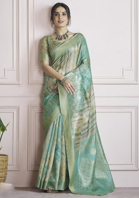 Blue Embroidered Silk Saree Set