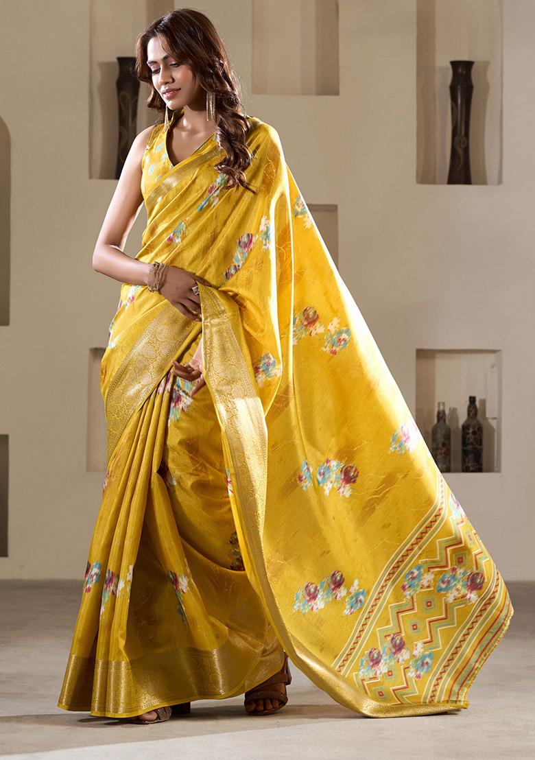 Yellow Embroidered Silk Saree Set - Indya