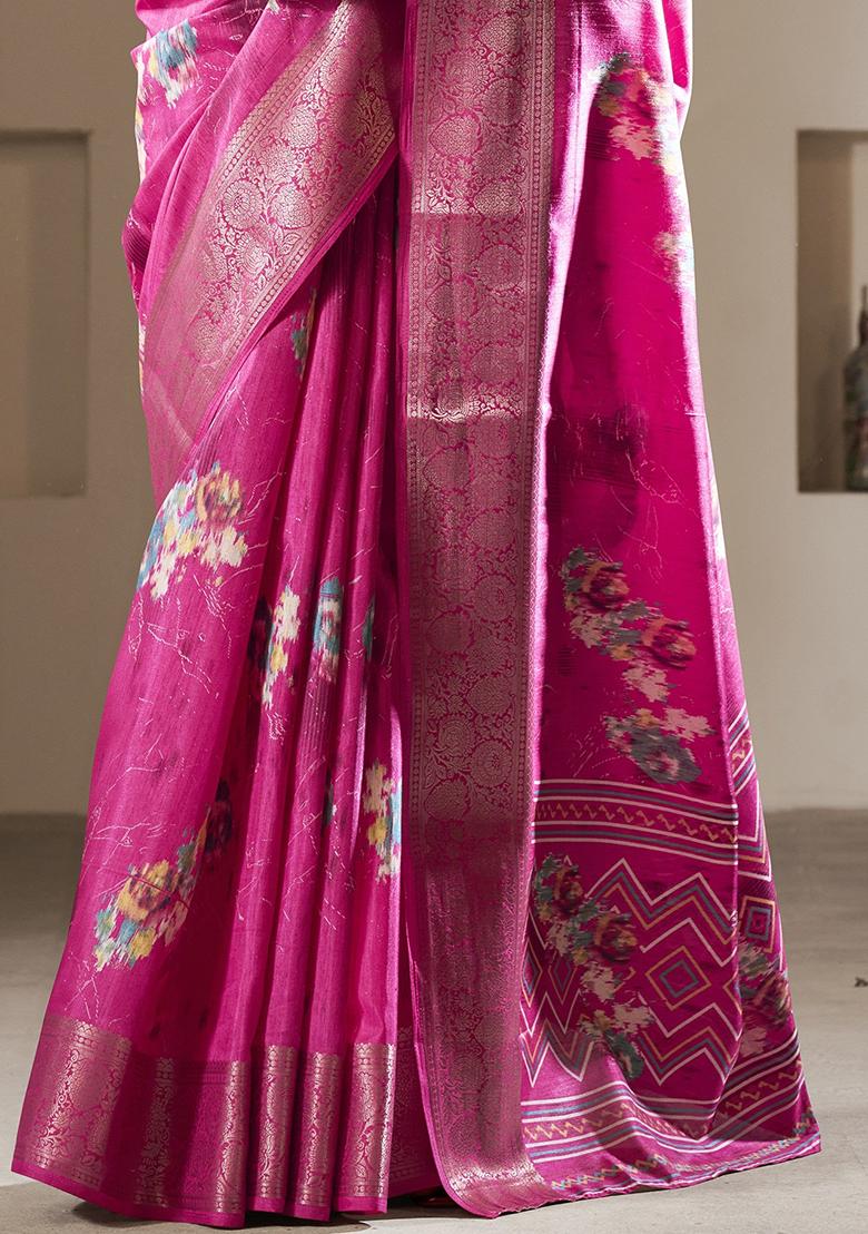 Purple Embroidered Silk Saree Set - Indya