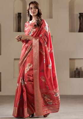 Red Embroidered Silk Saree Set