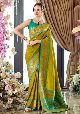 Orange Embroidered Silk Saree Set