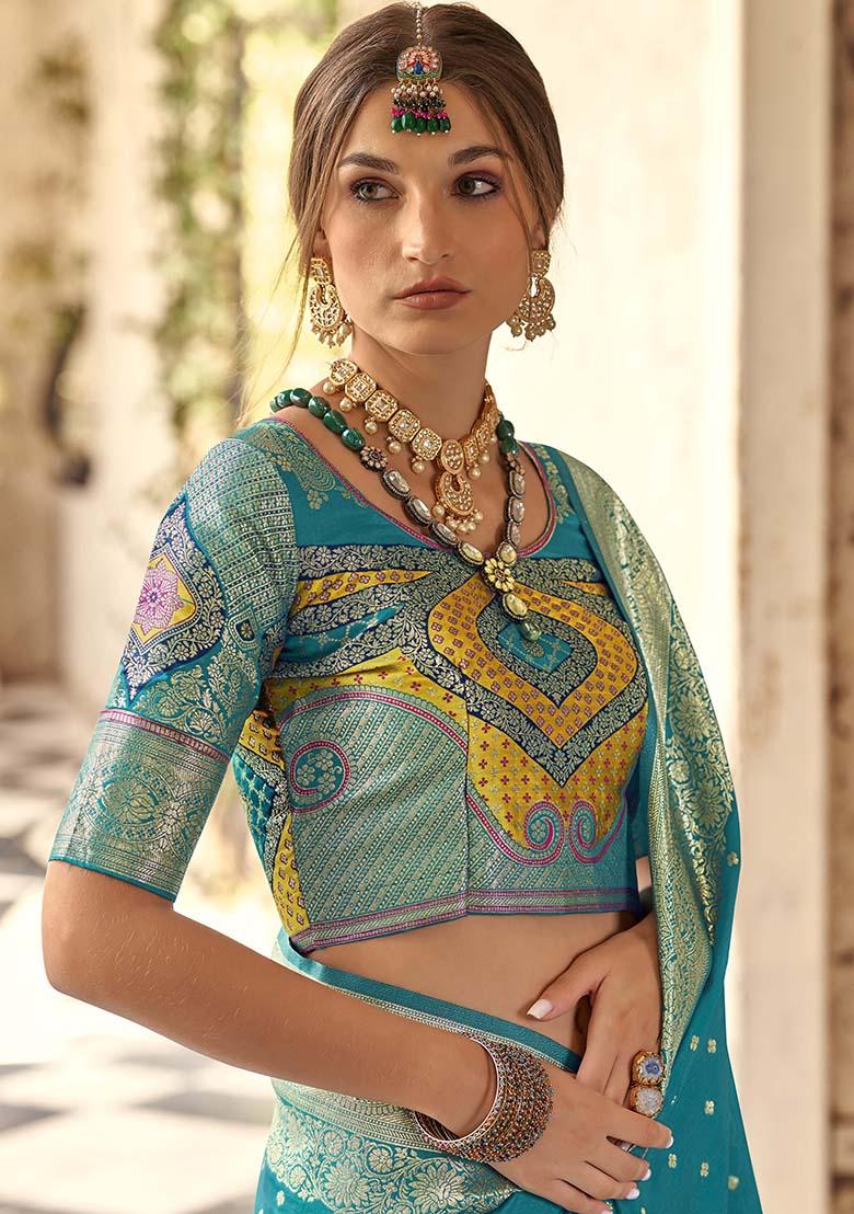 Blue Embroidered Silk Saree Set - Indya