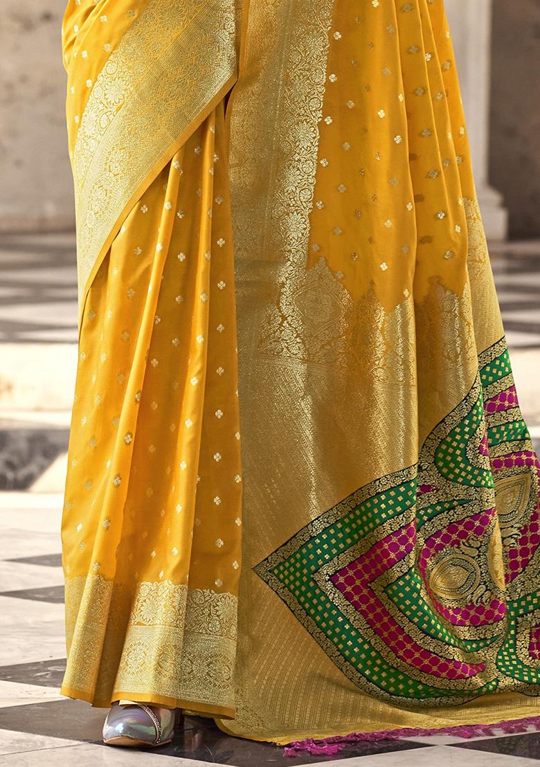 Yellow Embroidered Silk Saree Set - Indya