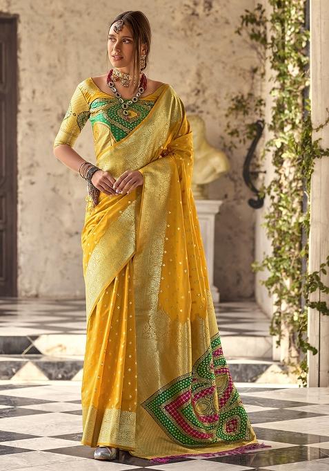 Yellow Embroidered Silk Saree Set