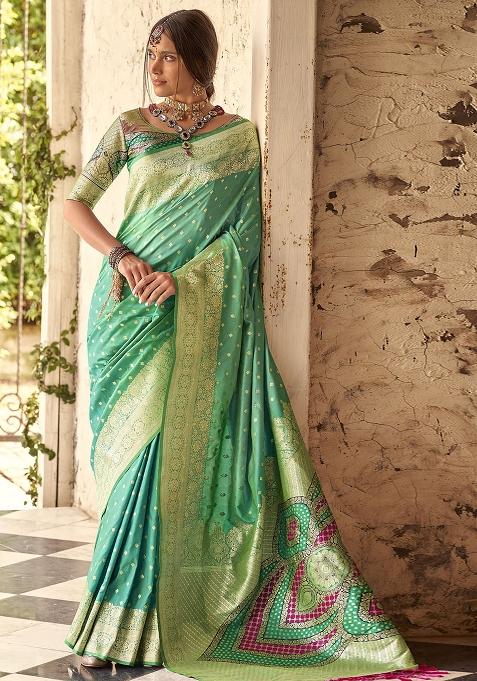 Blue Embroidered Silk Saree Set