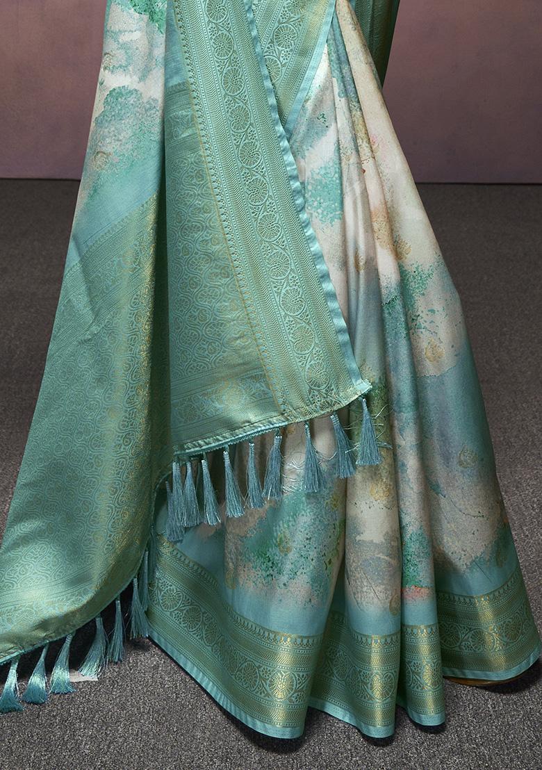 Blue Embroidered Silk Saree Set - Indya