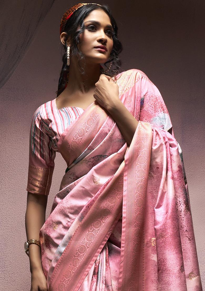 Red Embroidered Silk Saree Set - Indya