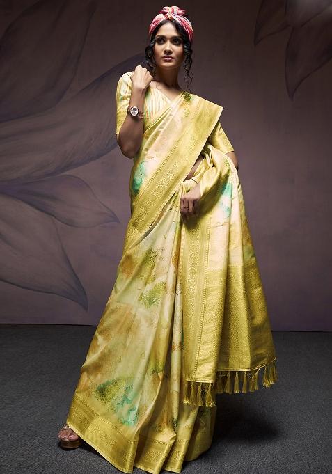 Orange Embroidered Silk Saree Set — view on Indya