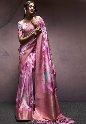 Purple Embroidered Silk Saree Set