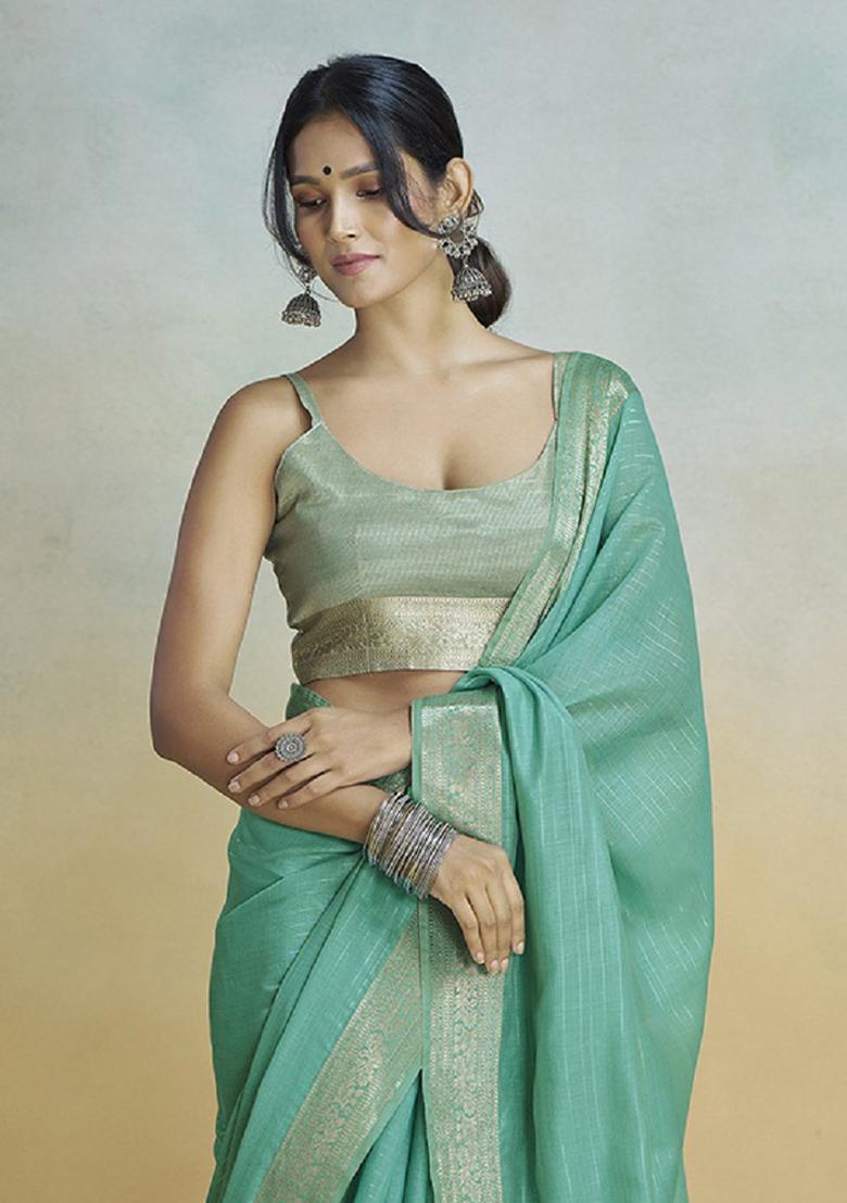 Blue Embroidered Silk Saree Set - Indya