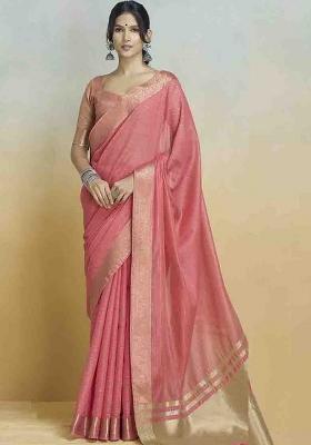 Orange Embroidered Silk Saree Set