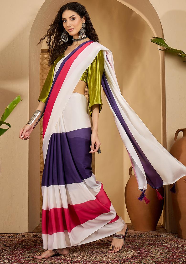 Multi Color Embroidered Georgette Saree Set - Indya