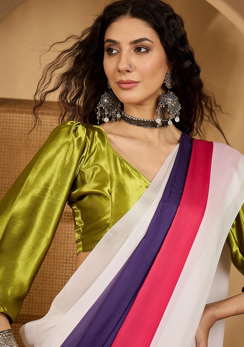 Multi Color Embroidered Georgette Saree Set - Indya