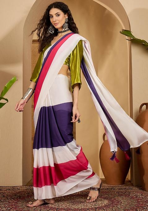 Multi Color Embroidered Georgette Saree Set