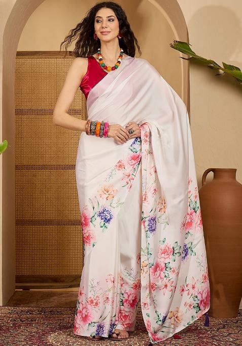 White Embroidered Georgette Saree Set