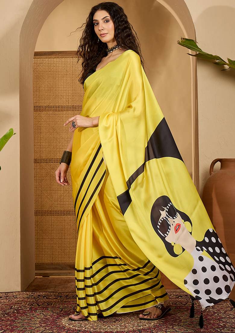 Yellow Embroidered Georgette Saree Set - Indya