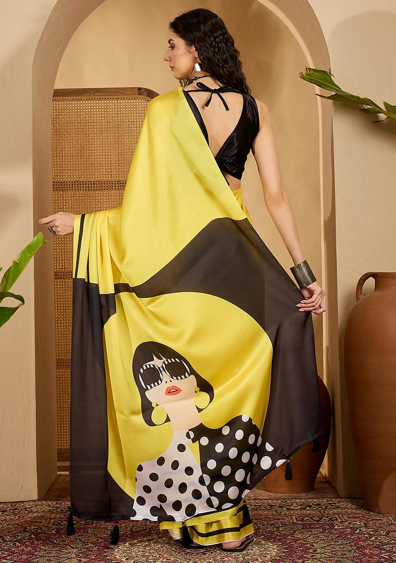 Yellow Embroidered Georgette Saree Set - Indya