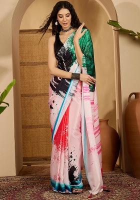 Multi Color Embroidered Georgette Saree Set