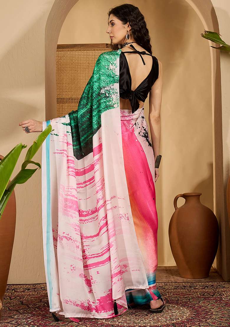 Multi Color Embroidered Georgette Saree Set - Indya