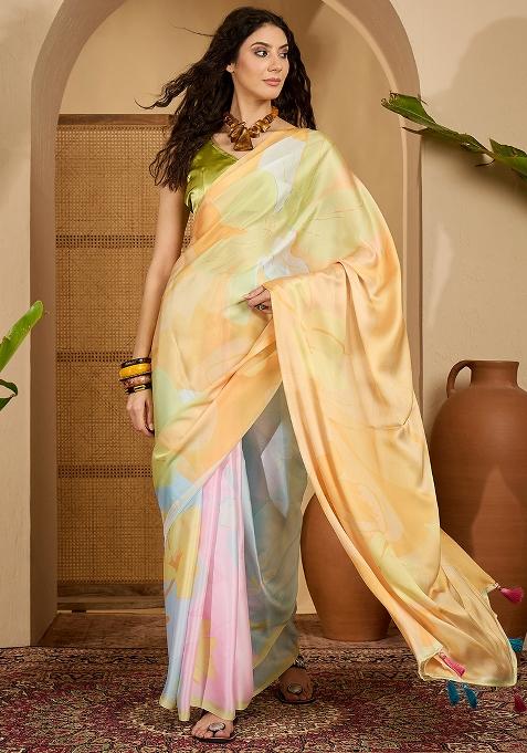 Multi Color Embroidered Georgette Saree Set