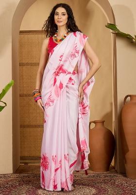 Pink Embroidered Georgette Saree Set