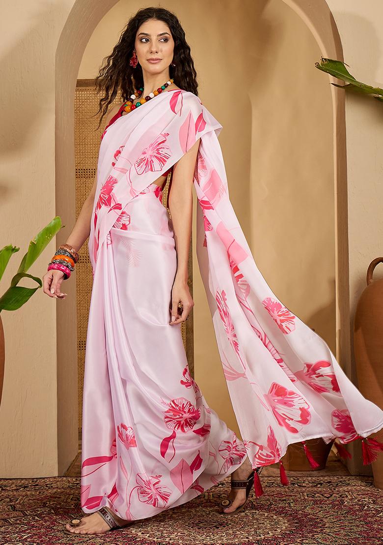 Pink Embroidered Georgette Saree Set - Indya