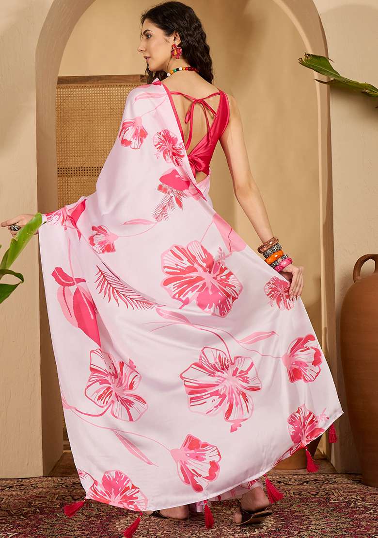 Pink Embroidered Georgette Saree Set - Indya