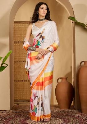 White Embroidered Georgette Saree Set
