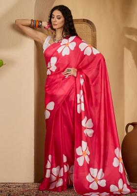 Pink Embroidered Georgette Saree Set