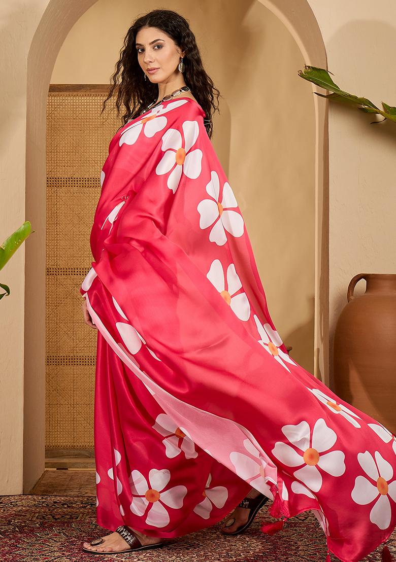 Pink Embroidered Georgette Saree Set - Indya