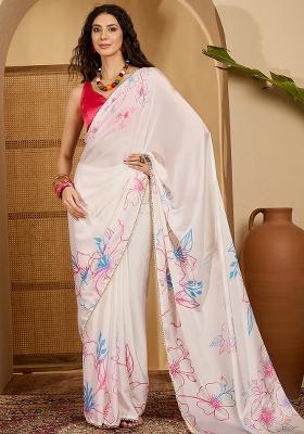 White Embroidered Georgette Saree Set