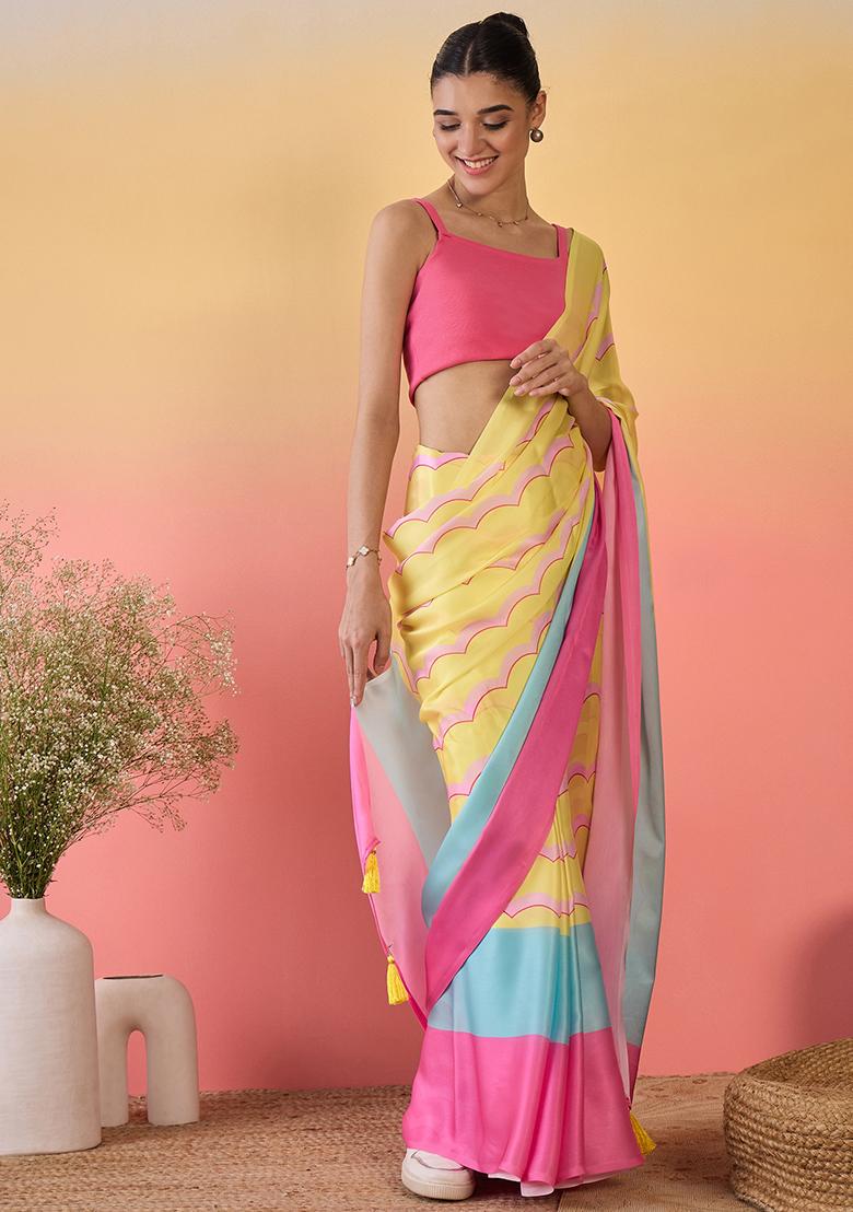 Multi Color Embroidered Georgette Saree Set