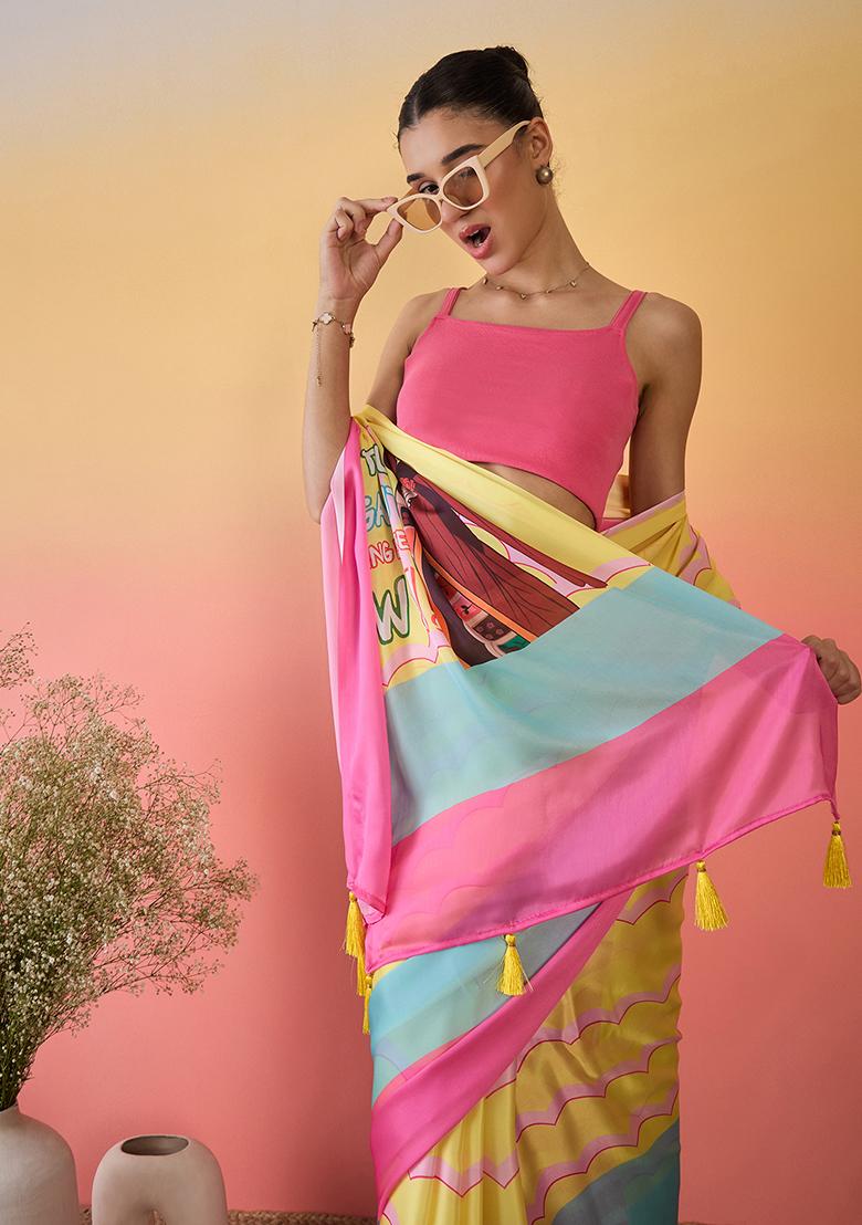 Multi Color Embroidered Georgette Saree Set - Indya