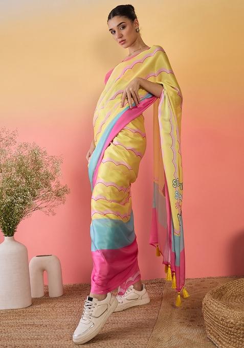 Multi Color Embroidered Georgette Saree Set