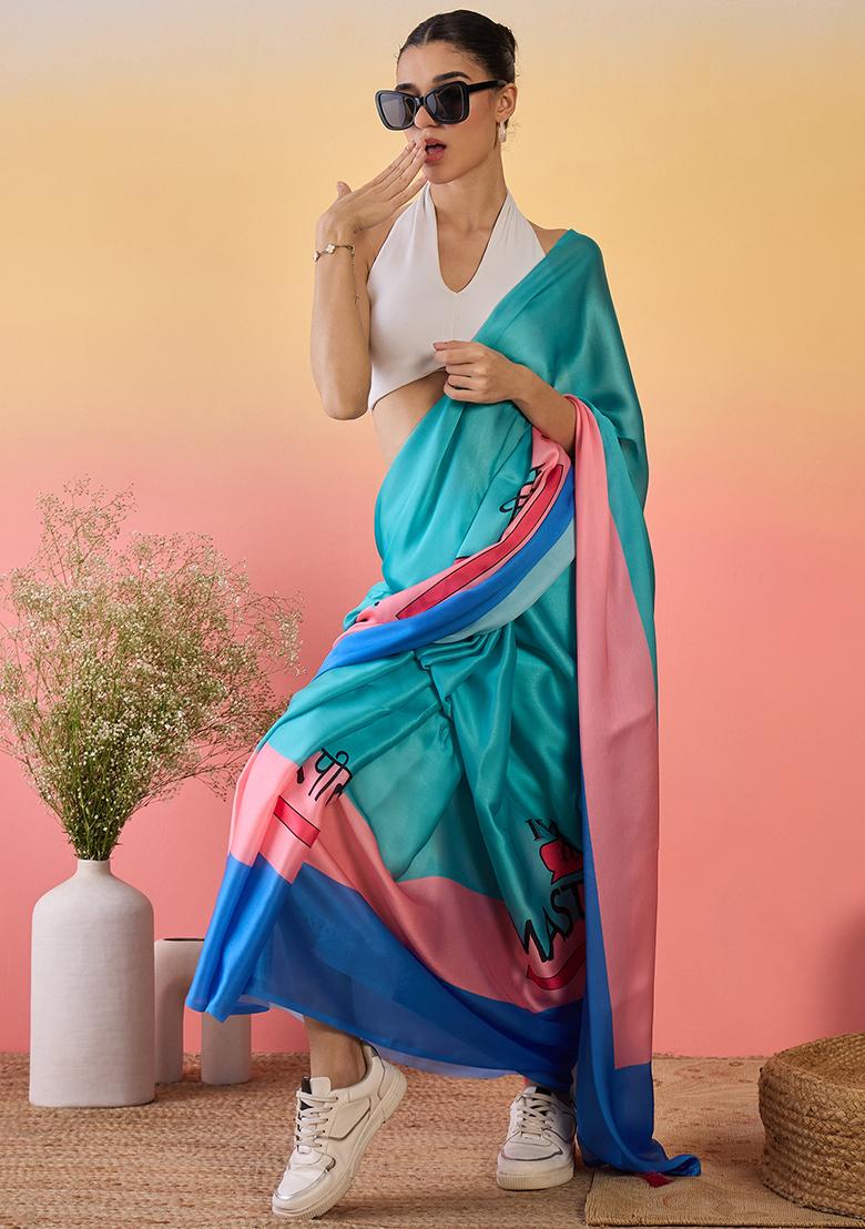 Blue Embroidered Georgette Saree Set