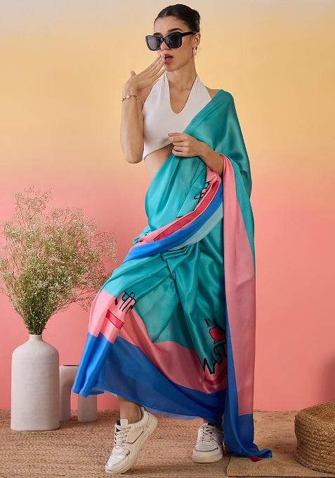 Blue Embroidered Georgette Saree Set