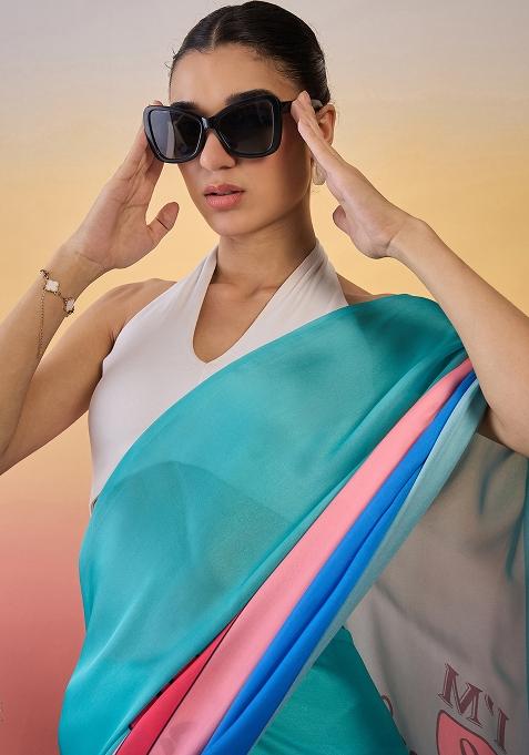 Blue Embroidered Georgette Saree Set