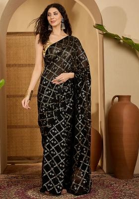 Black Embroidered Georgette Saree Set
