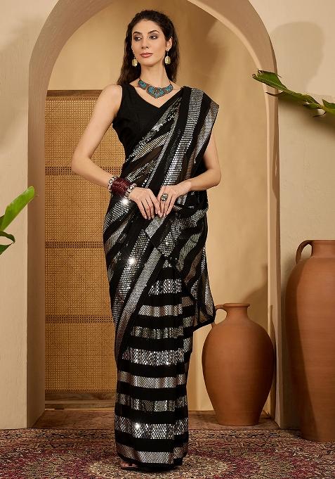 Black Embroidered Georgette Saree Set