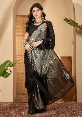 Gold Embroidered Georgette Saree Set