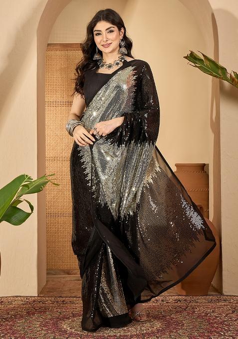 Gold Embroidered Georgette Saree Set
