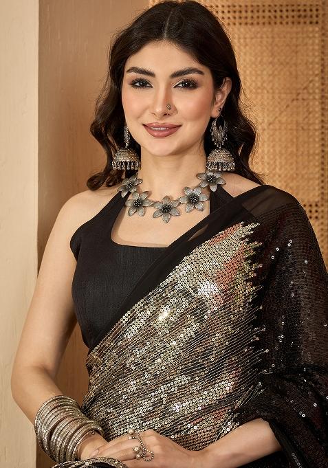 Gold Embroidered Georgette Saree Set