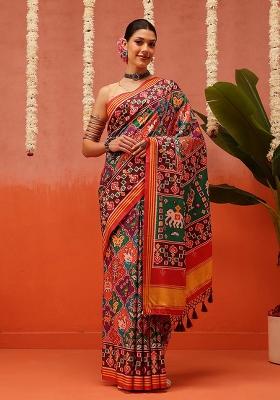 Multi Color Ikat Silk Saree Set