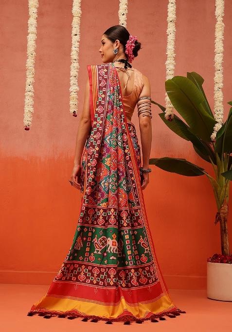 Multi Color Ikat Silk Saree Set