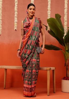 Multi Color Ikat Silk Saree Set