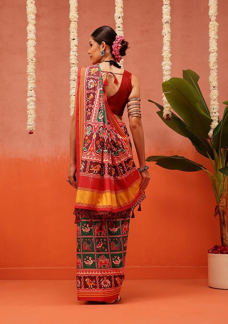 Multi Color Ikat Silk Saree Set