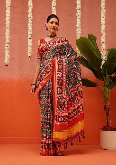 Multi Color Ikat Silk Saree Set