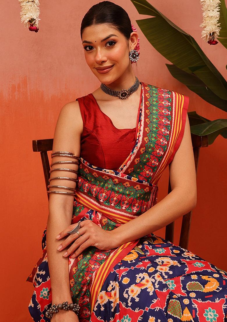 Multi Color Ikat Silk Saree Set