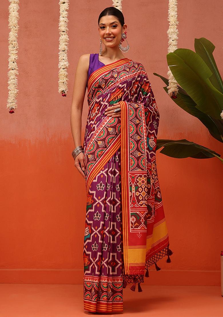 Multi Color Ikat Silk Saree Set