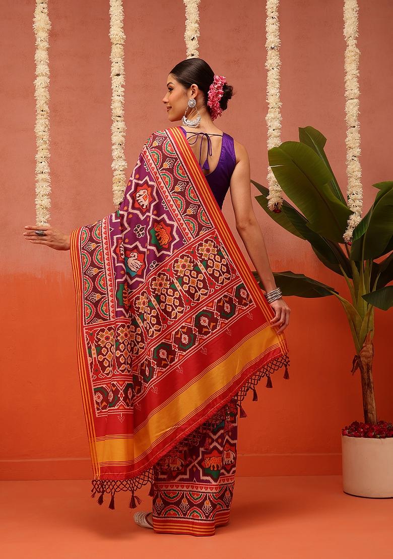 Multi Color Ikat Silk Saree Set
